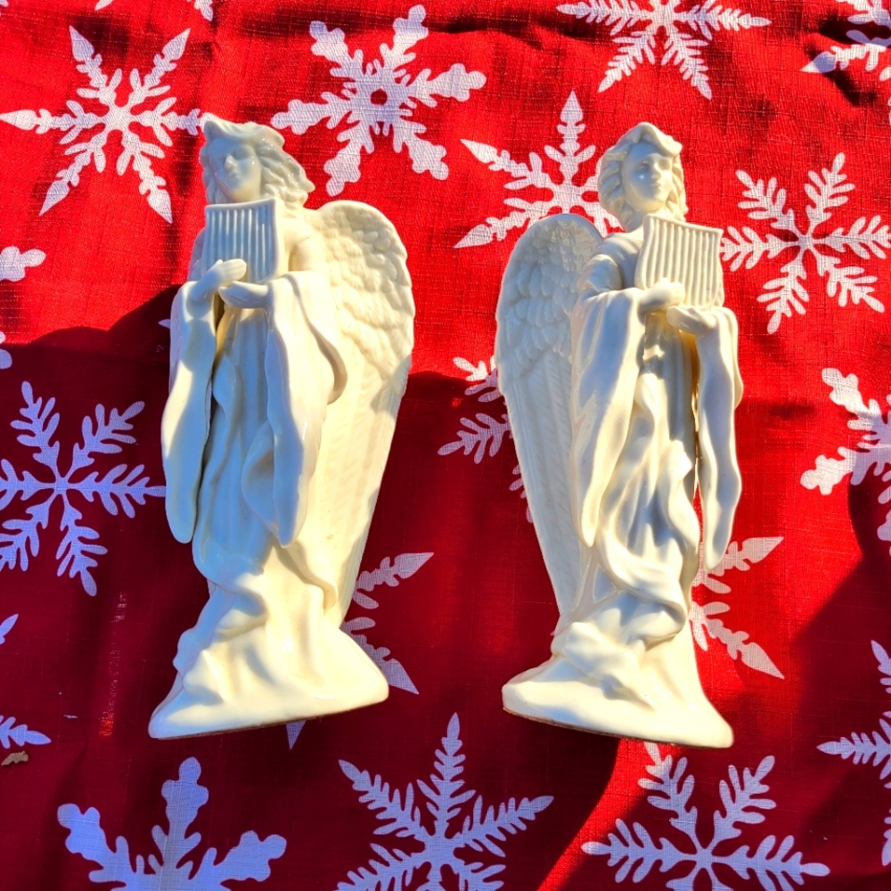 Vintage Angel with a Harp Candleholder Porcelain